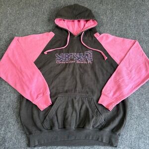 Exist Surf Style Clearwater Beach FL Hoodie Black Pink Raglan Mens XL 3435